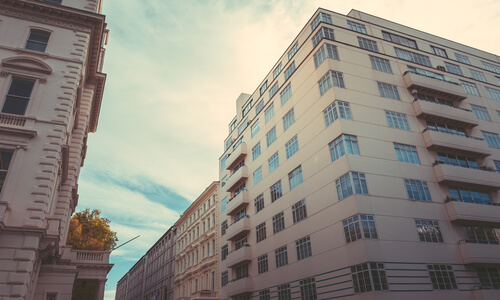 External architecture view of office space in London.